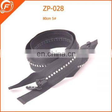 fashion black zipper with rhinestone slider