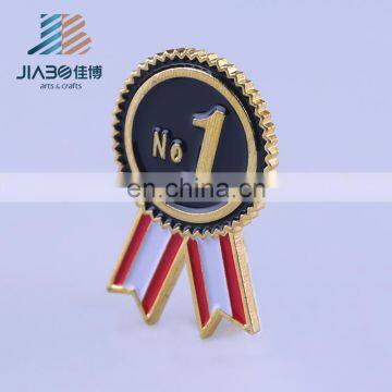 customized made NO 1 logos soft enamel Ribbon shape lapel pins badges