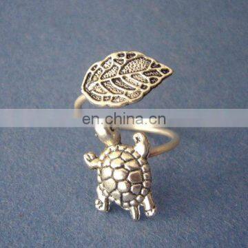 Best selling products silver turtle ring,adjustable silver turtle ring with a leaf