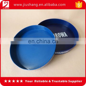 Blue round plastic serving tray with custom logo for sale