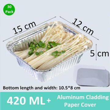 30 Pack Aluminum Pans with Plastic Transparent Lids, Deep Steam Table Pans, Rectangular Aluminum Pans for Cooking, Aluminum Foil Pans for Parties, BBQ, Catering, Baking(420 ml)