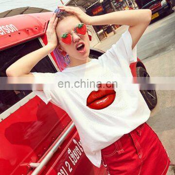 New Product Autumn Hot Style European and American Loose Solid Color Printing Round Neck Short Sleeve Women's T-shirt photo-5