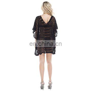 2019 Sexy See Through V-Neck Bats Sleeve V Back Loose Summer Beach Dress Lace Tunic Women Beachwear Plus Size Sarong Plage photo-3