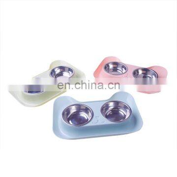 Manufacturers new pet stainless steel cat bowl double bowl non-slip leak-proof splash-proof plastic pet food bowl