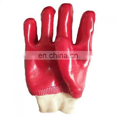 Oil & Chemical Resistant Hand Protection Cotton Interlock Knit Wrist Red PVC Gauntlet Gloves photo-3
