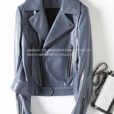 2021NEW FASHION LADIES' GENUINE SHEEPSKIN MOTORCYCLE  LEATHER JACKET