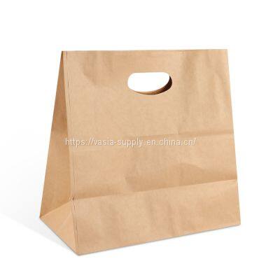 wholesale brown kraft paper food grade cake packaging bag with die cut handle
