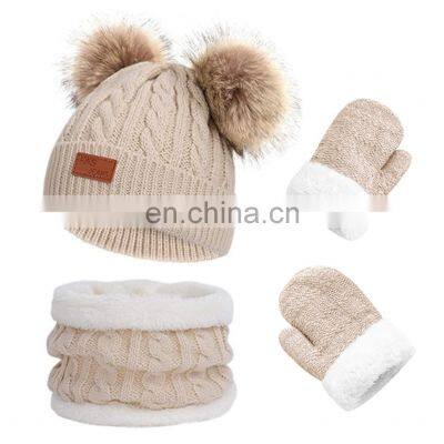 3Pcs Kids Winter Knitted Hat Scarf Gloves Set With Warm Fleece Lined for Children Girls Boys of 1-3 Years photo-4