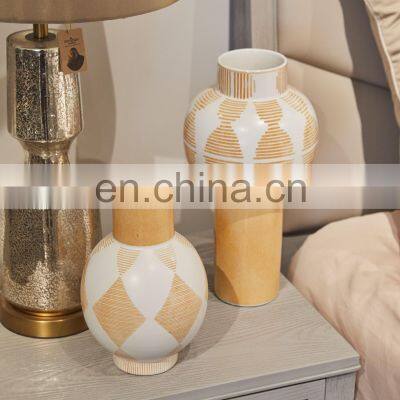 High-end Living Room Modern Luxury Orange Porcelain Irregular Shape Decorative Ceramic Vase Set For Home Decor
