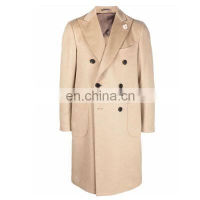 New Design Men's Woolen Coat Slim Double Breasted Winter Long Coat for Men