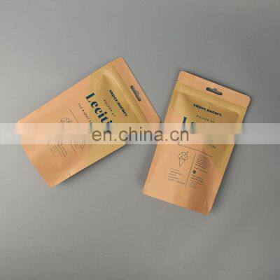 Customize food grade stand up biodegradable  kraft  paper pouch bags with zip lock