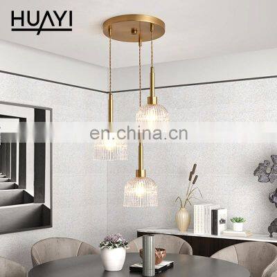 HUAYI New Design Bedroom Dining Room E14 Nordic Copper Crystal Modern Chandelier Pendant Light