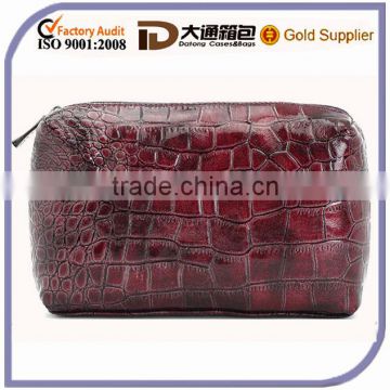 Square garnet-red alligator pattern PU cosmetic bag with compartments