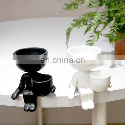 Wholesale Cheap Flower Pots Modern Glazed Ceramic Pot Planter Black Plant Home Decor Decorative Mini Bonsai Body Planters