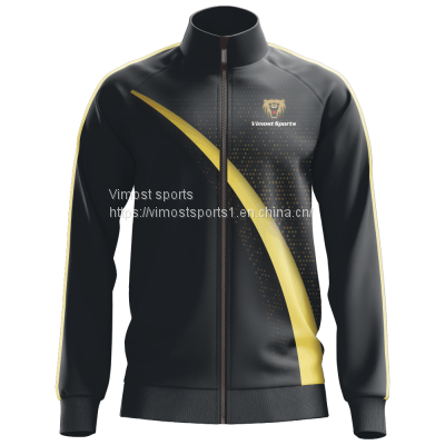 Custom Sublimation Black and Yellow Jacket of Black Long Sleeves with Black Zipper