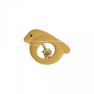 Baby Wooden Bird Bed Rattles Silicone Bird Shape Teether Rodent Baby Rattle Toys Teether photo-2