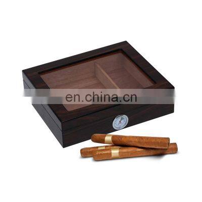 Wholesale Custom Spanish Cedar Wooden Box With Hygrometer Humidifier Solution Desktop Glass Cigar Humidor photo-3