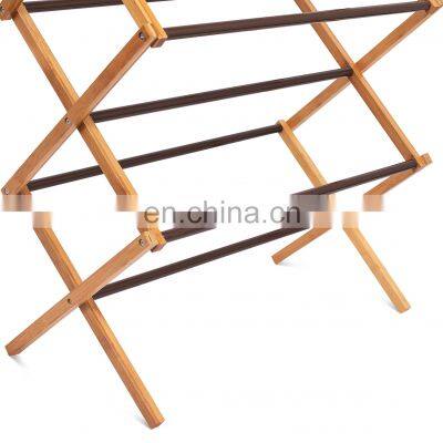3 Tier Foldable Bamboo Wooden Clothes Drying Rack Water-Resistant photo-3
