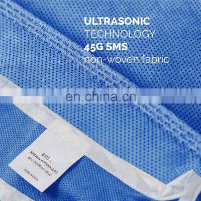Protective Workwear With Knit Cuff Latex-Free Coveralls SMS Disposable Isolation Surgical Gown