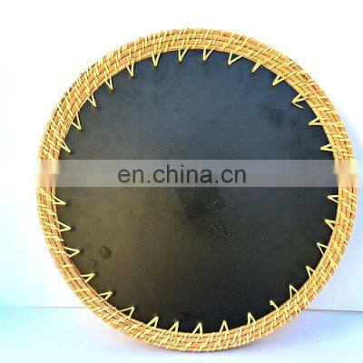 Small Rattan Mother of Pearl Tray, Round Wicker Tray For Table Handwoven Basket for Breakfast Wholesale photo-3