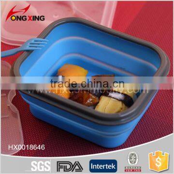 600ML PLASTIC SILICONE LUNCH BOX WITH SPOON/CHOPSTICKS