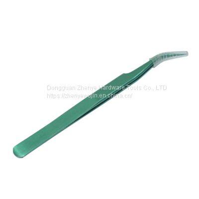 Green Stainless Steel Niezi Elbow Pointed False Eyelash Grafting Tool Assistant Tweezers Eyelash Planting photo-2