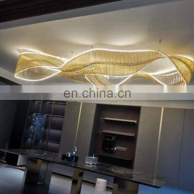 Custom Large Banquet Hall Led Chandelier Lamp Decorative Ribbon Glass Chandelier Pendant Lighting