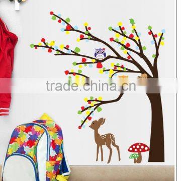 ALFOREVER colorful tree and the owl on the tree wall stickers,owl tree decals