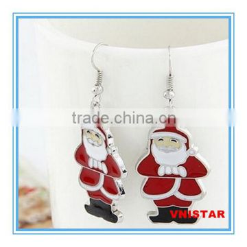 Vnistar high quality wholesale Christmas jewelry silver plated Santa Claus earrings for women VER001