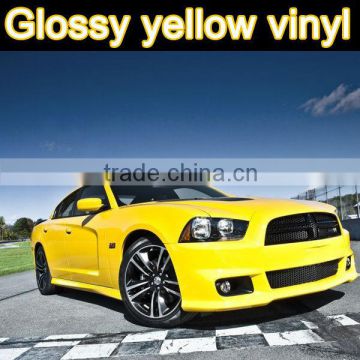 1.52*30m glossy yellow vinyl sticker for car body color changing, glossy yellow car sticker with high quality