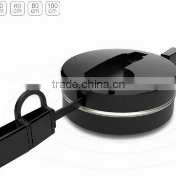 2 in 1 Double Interface Compatible Fast Quick Charger Round Usb Telescopic Data Cable for Iphone and Android Mobile Cell Phone photo-2