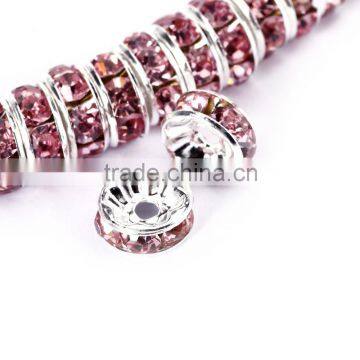 Silver Plated Light Rose Color #223 Rhinestone Jewelry Rondelle Spacer Beads Variation Color and Size 4mm/6mm/8mm/10mm