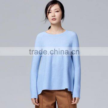 JS-11010 pure color long sleeve round neck merino wool women knitwear