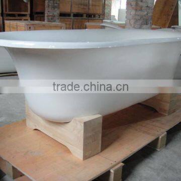Classic Dual Shower Soaking Cast Iron Bath Tub With Wooden Cradle photo-2
