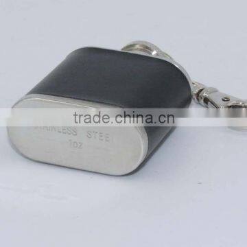 1oz Mini Stainless Steel Hip Flask Flagon With Keychain With Leather Sleeve photo-4