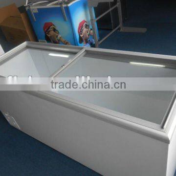 650L flat glass door freezer,,Right angle,Strong inner coated plate with lock and key