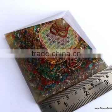 Big Orgone Mix Chakra Onyx Stone Pyramid With Flower Of Life Symbol With Crystal Point | Flower Of Life Products