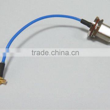 Pigtail, Cable Assembly, N Female, Bulkhead to MCX Male With RG316, Blue Jacket