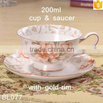 Europe Style Round Shape Flower Decal With Gold-rim Bone China Cup With Saucer photo-3