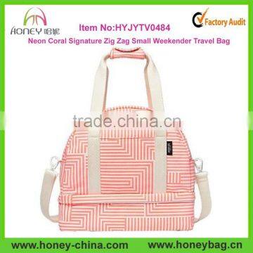 Neon Coral Signature Zig Zag Small Weekender Travel Bags Wholesale With Shoes Compartment