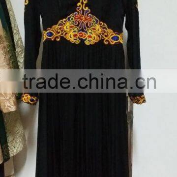 2015 Hot sale lady long dress fashion embroidery design cotton long sleeve dresses