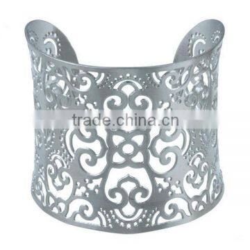 Fashion Stainless Steel Floral Design Filigree Cuff Bracelet Bangle