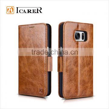 ICARER Genuine Leather Cell Phone Case For Samsung Galaxy S7 Wallet Style Cover with Stand and Card Slots