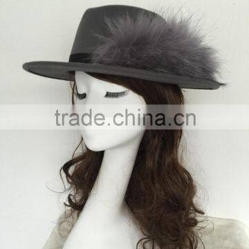 Grey Raccoon Fur Trim Wool Felt Bowler Hat Wholesale Hats For Women