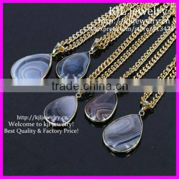 KJL-BD5270 Wholesale Nature Druzy Stone Pendant Necklace Teardrop Shape Gold Edge Druzy Agate Gold druzy 24k Chain necklace