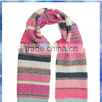 high quality pink fairisle stripe knitted wool scarf /women knitted scarf/striped wool scarf