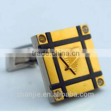 Custom Design Mark Gold Plated Stainless Steel Squares Design Black Enamel Cuff Buttons