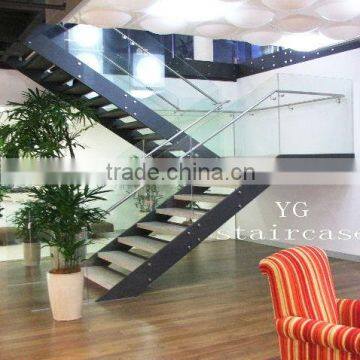 Glass Panels Wood Staircase YG 9004-15