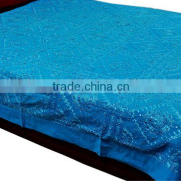 Indian mirror embroidered traditional Bedspread