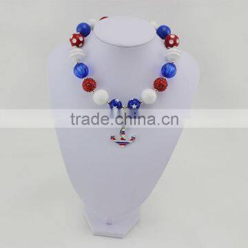 Red White and Blue anchor necklace 4th of july bubblegum necklace